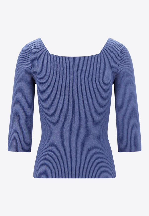 Fendi Square-Neck Rib Knit Top Blue FZX979ANJB_F1KE5