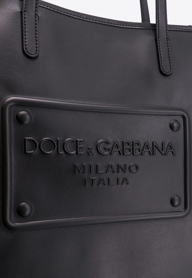 Dolce 
Gabbana Logo Embossed Leather Tote Bag Black BM2274AG218_80999-IH