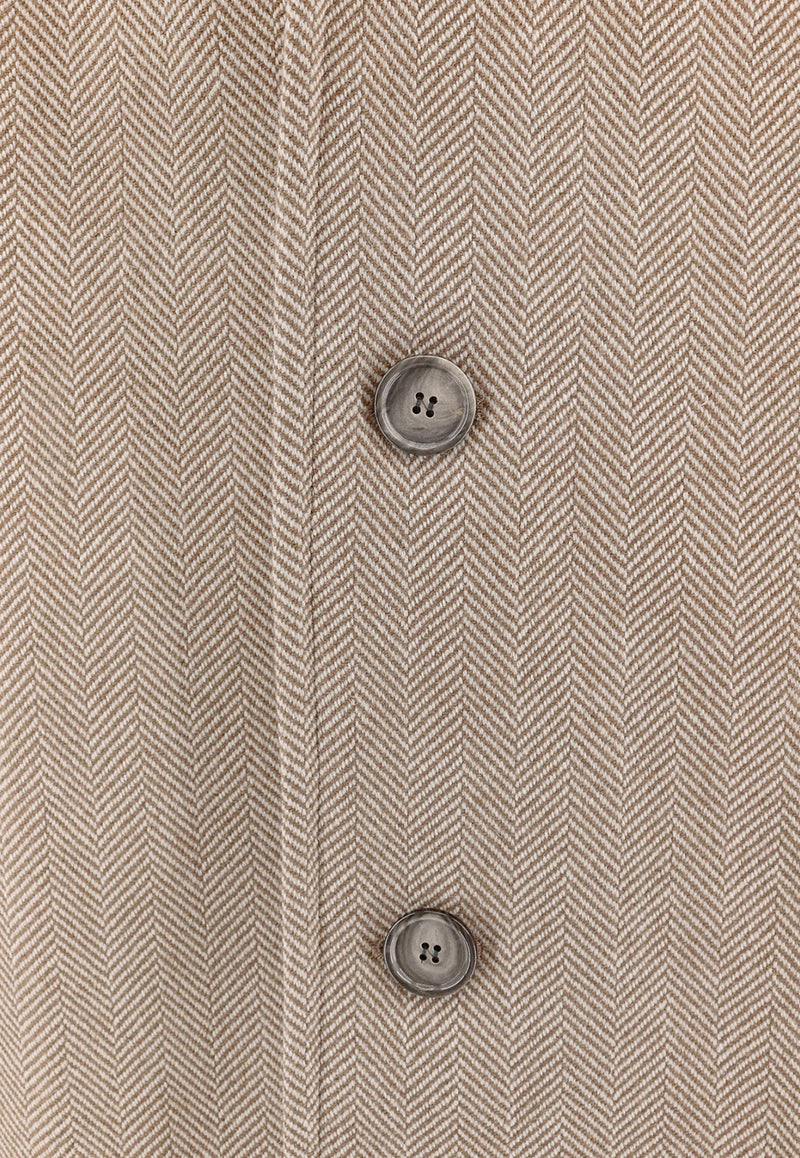 AMI PARIS Herringbone Wool Single-Breasted Coat Beige HCO307WV0015_268