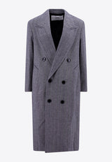 AMI PARIS Herringbone Wool Double-Breasted Coat Blue HC0317WV0015_477