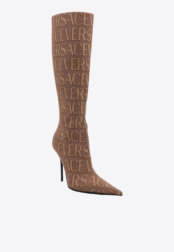 Versace 100 All-Over Logo Knee-High Boots
 10113981A07977_2N24P Brown