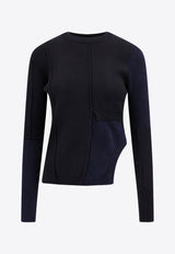 MM6 Maison Margiela Paneled Crewneck Sweater with Rounded Slit Black S52HL0012S18283_002F