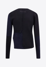 MM6 Maison Margiela Paneled Crewneck Sweater with Rounded Slit Black S52HL0012S18283_002F