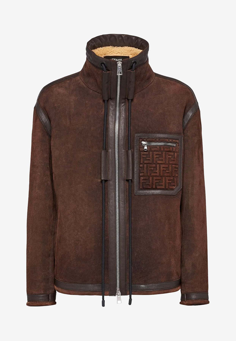 Fendi High Neck Zip-Up Suede Jacket Brown FM0222AO9M_F0BBK