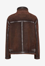 Fendi High Neck Zip-Up Suede Jacket Brown FM0222AO9M_F0BBK