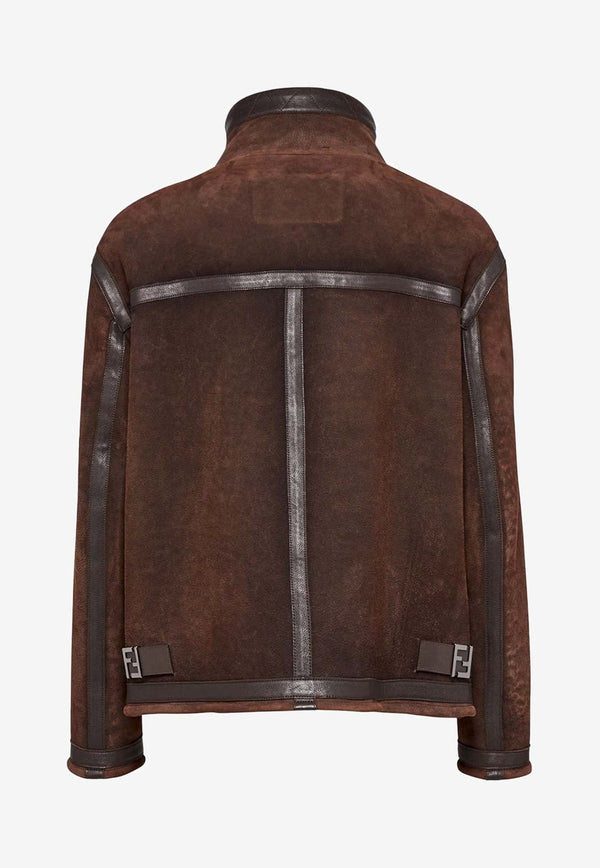 Fendi High Neck Zip-Up Suede Jacket Brown FM0222AO9M_F0BBK