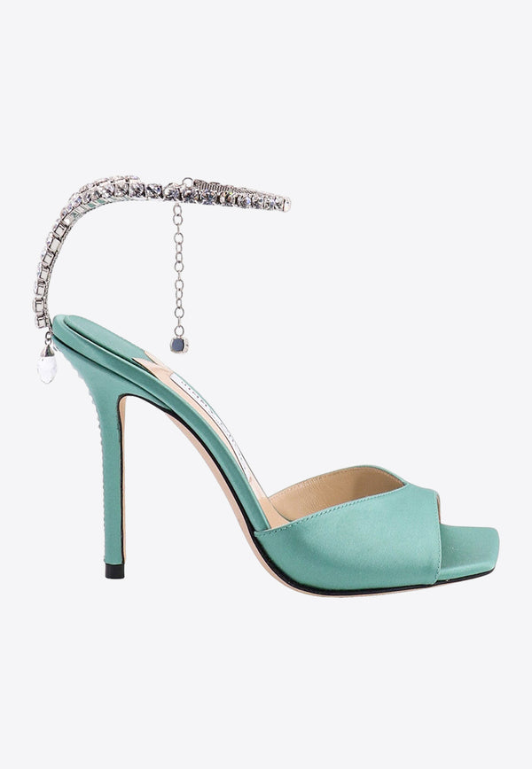 Jimmy Choo Saeda 100 Crystal-Embellished Sandals Green SAEDASANDAL100BGH_SMOKEGREE