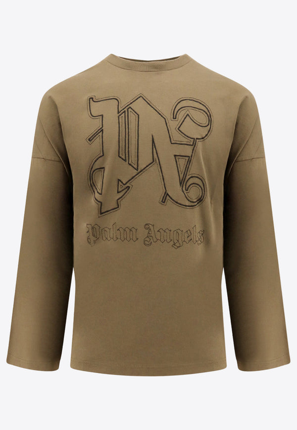 Palm Angels Monogram Long -Sleeved T-shirt Brown PMAB041E23JER001_6010