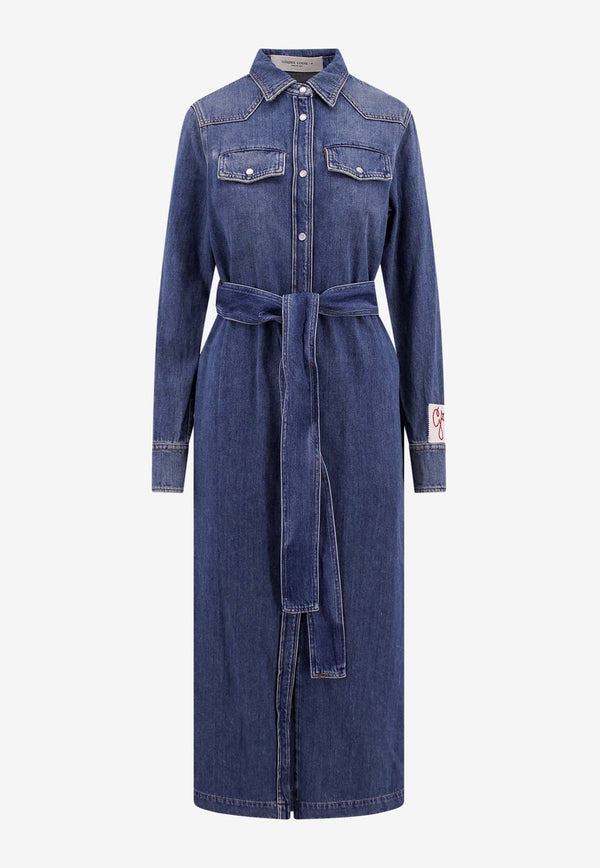 Golden Goose DB Dana Logo Patch Denim Midi Dress Blue GWP00714P000624_50100