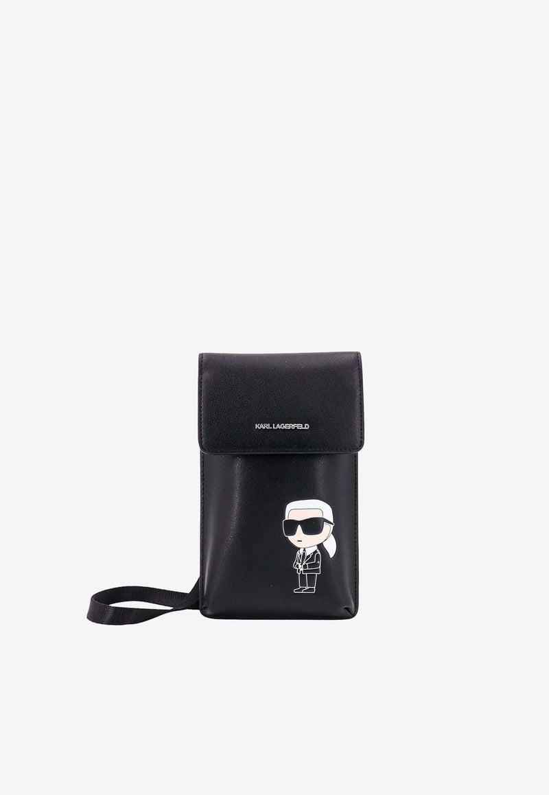 Karl Lagerfeld Ikonik Karl Leather Phone Holder Black 230W3217_A999