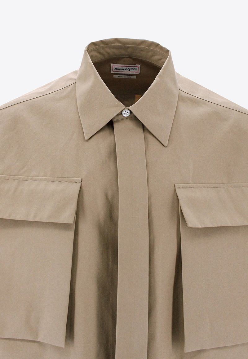 Alexander McQueen Flap-Pockets Buttoned Shirt Beige 746522QVS77_9502