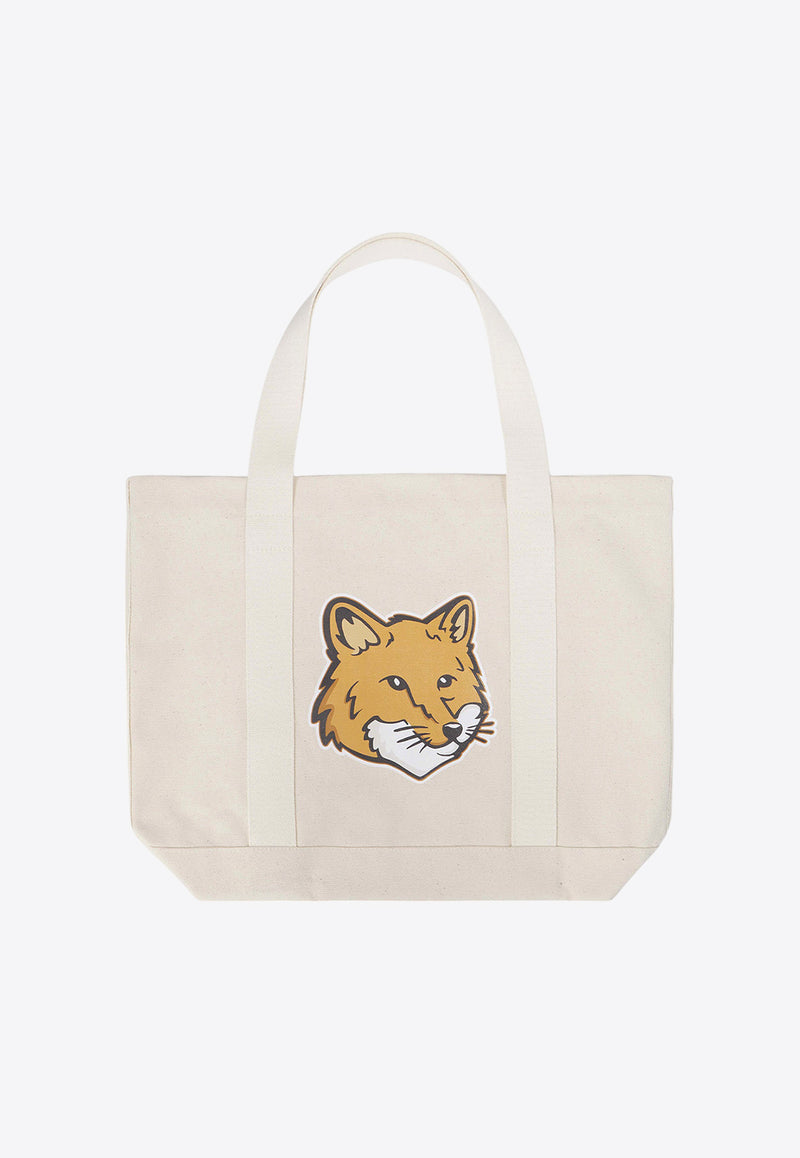 Maison Kitsuné Fox Head Canvas Tote Bag White LW05101WW0050_P700