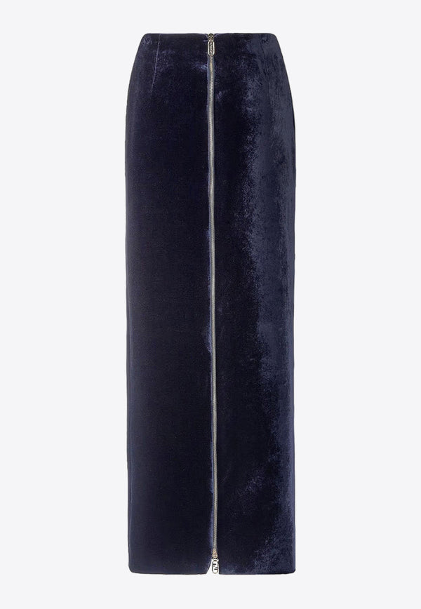 Fendi Maxi Velvet Pencil Skirt Blue FQ7517AM3Z_F1M2F