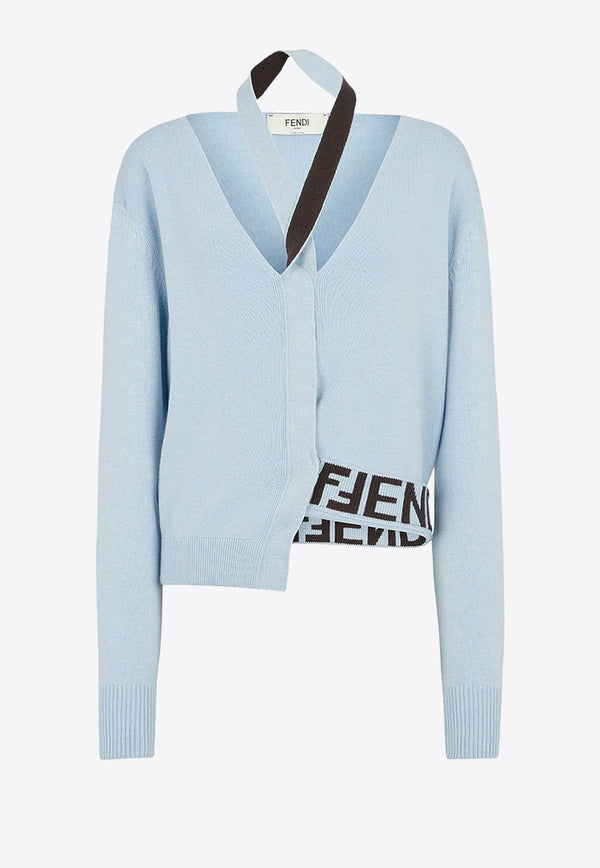 Fendi Cut-Out Detail Wool-Blend Cardigan Blue FZC971ANJJ_F1M29