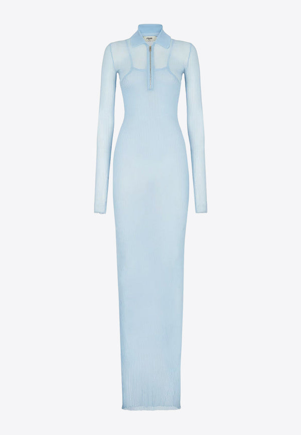 Fendi Ribbed Maxi Polo Dress Light Blue FZDB66AQ42_F1M29