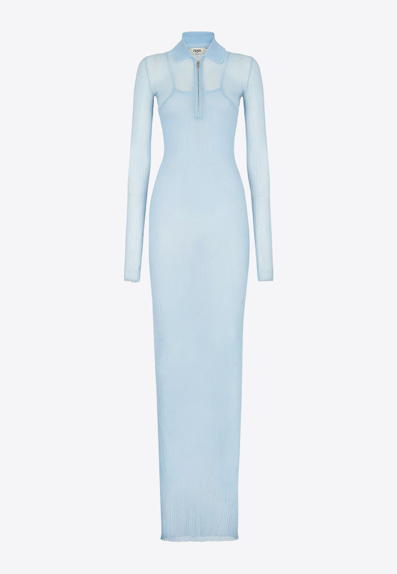 Fendi Ribbed Maxi Polo Dress Light Blue FZDB66AQ42_F1M29