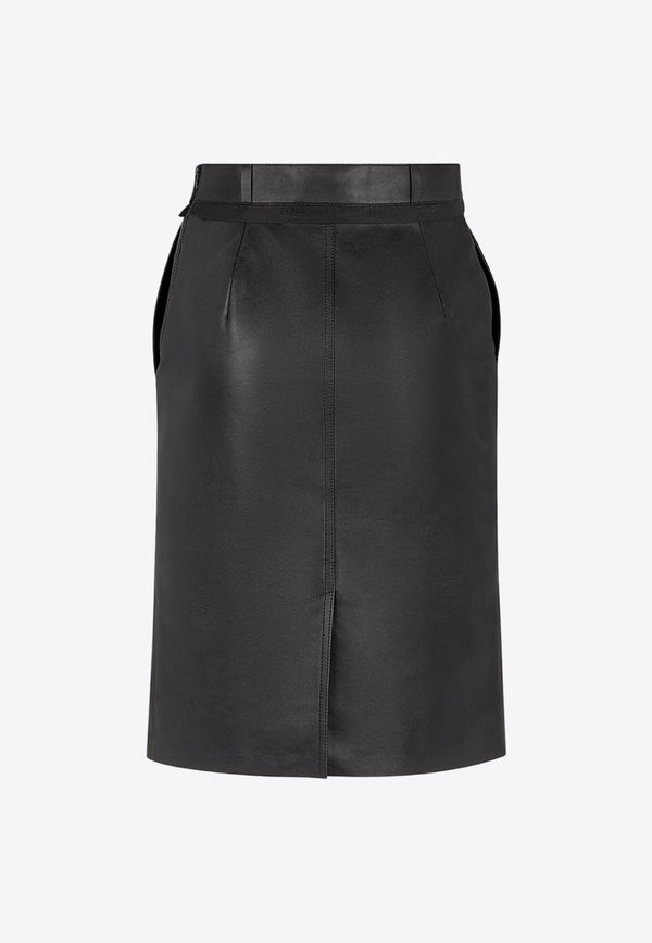 Fendi Cut-Out Leather Midi Pencil Skirt Black FPD774AQ31_F0GME