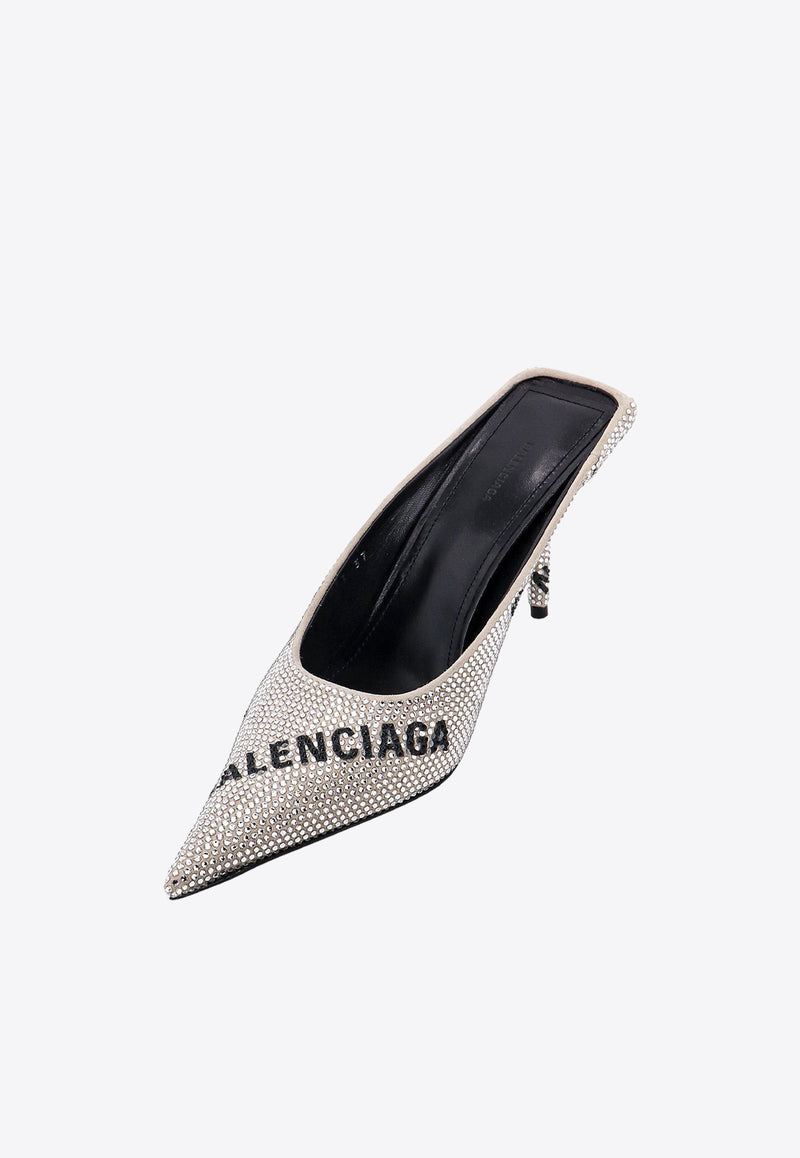 Balenciaga Square Knife 90 Rhinestone Embellished Mules Silver 703511WBC52_8310