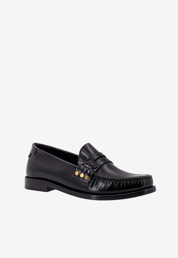 Saint Laurent Almond-Toe Leather Loafers Black 755966AO9TT_1000