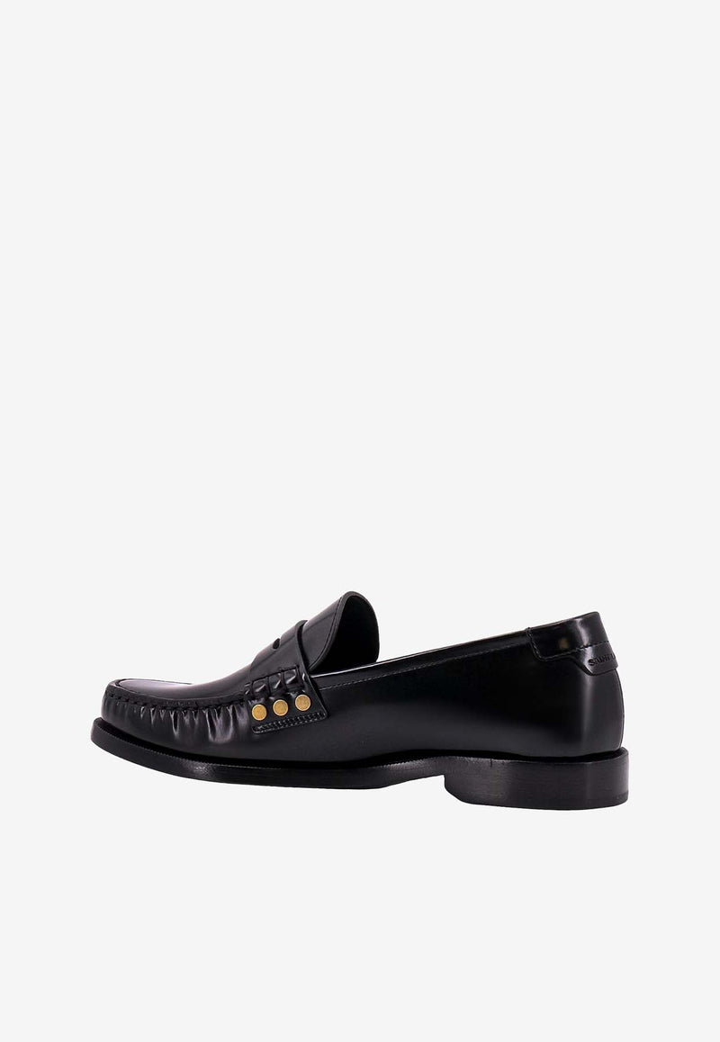 Saint Laurent Almond-Toe Leather Loafers Black 755966AO9TT_1000