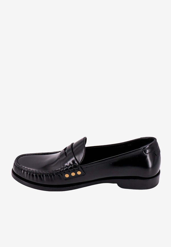 Saint Laurent Almond-Toe Leather Loafers Black 756049AO9TT_1000