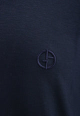 Giorgio Armani Logo Embroidered Basic T-shirt Blue 3GST52SJP4Z_UBSG