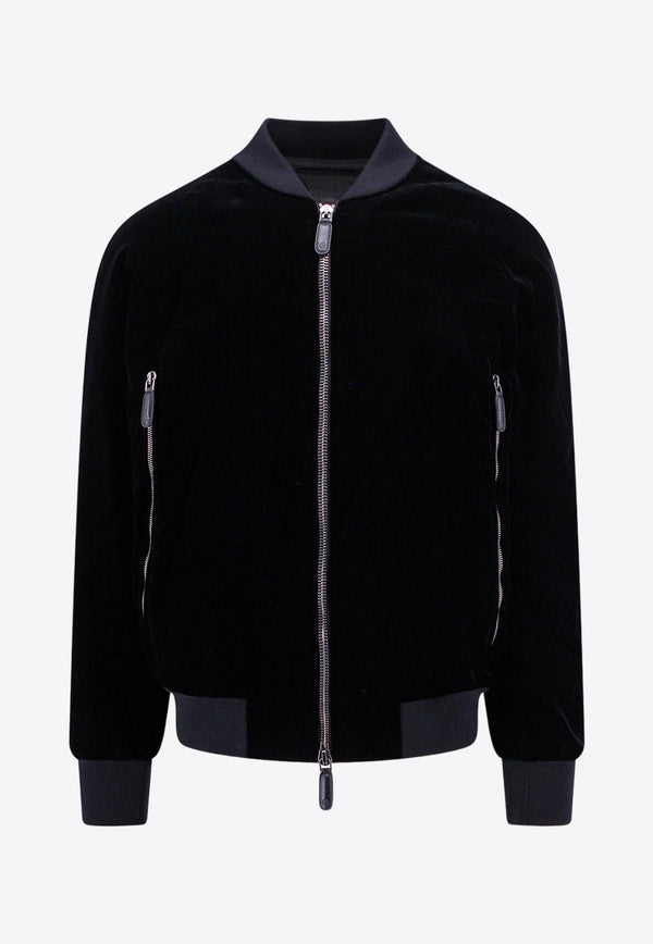 Giorgio Armani Zip-Up Velvet Bomber Jacket Black 3WGOB0AST0025_UC99