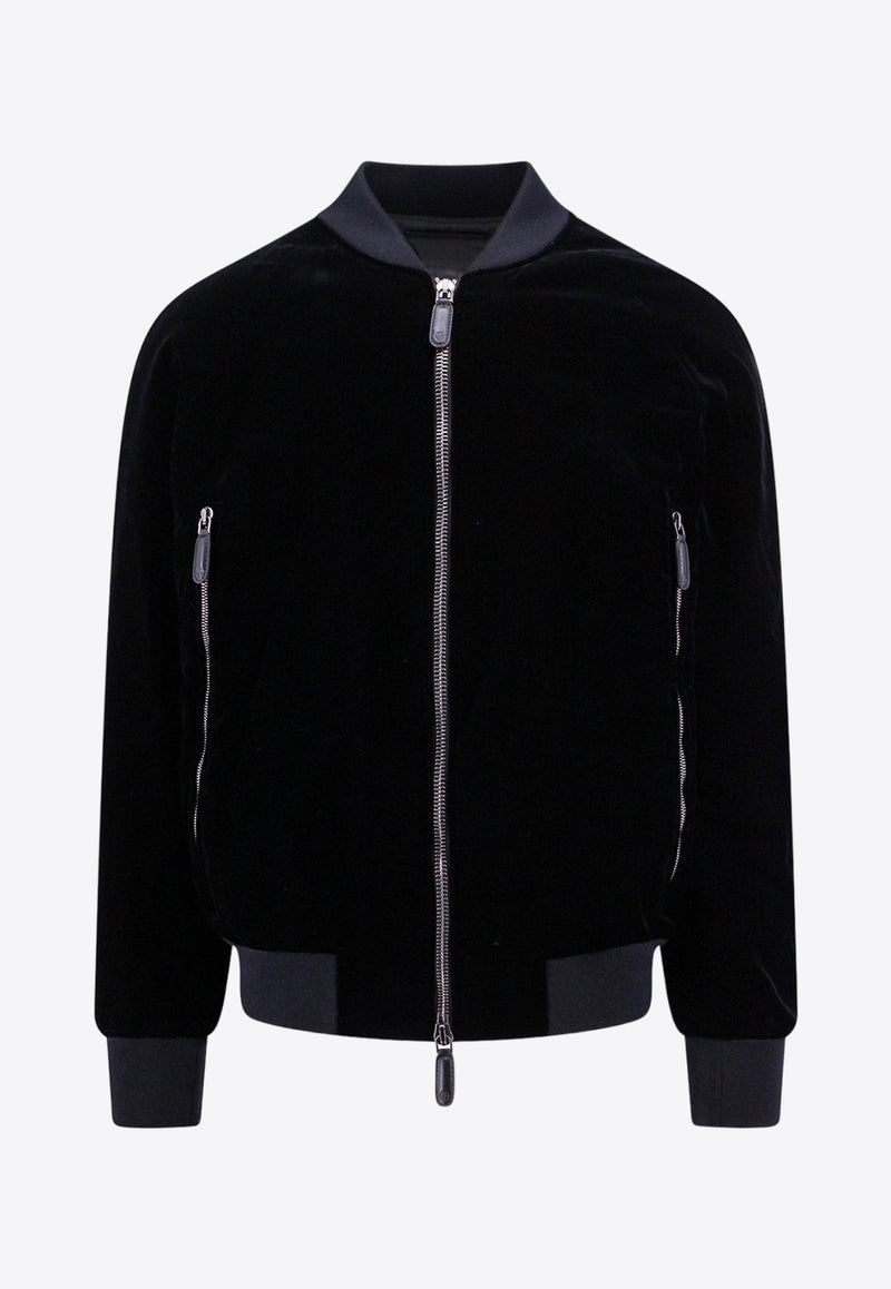 Giorgio Armani Zip-Up Velvet Bomber Jacket Black 3WGOB0AST0025_UC99