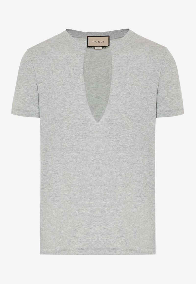 Gucci V-neck Logo T-shirt Gray 758433XJFZ1_1160