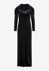 Alberta Ferretti Lace-Trimmed Satin Maxi Dress  Black A04126619_0555