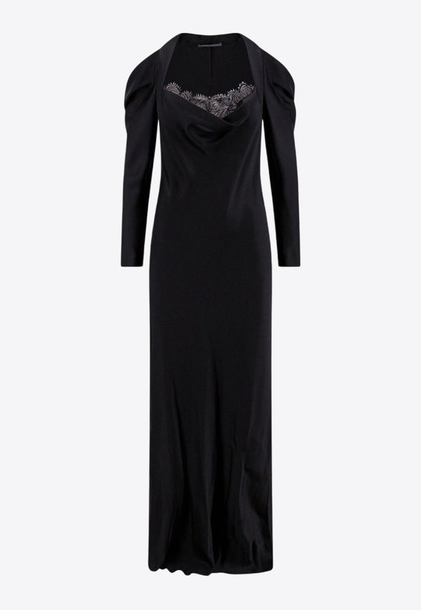 Alberta Ferretti Lace-Trimmed Satin Maxi Dress  Black A04126619_0555