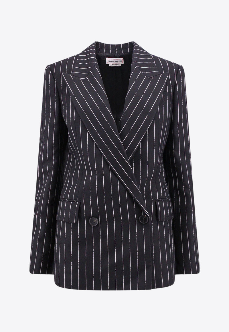 Alexander McQueen Double-Breasted Pinstripe Wool Blazer Black 768496QJADN_1090