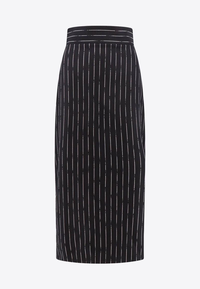 Alexander McQueen Broken Pinstripe High-Waist Midi Skirt Black 769333QJADN_1080