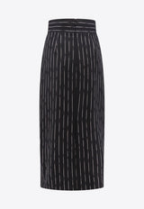 Alexander McQueen Broken Pinstripe High-Waist Midi Skirt Black 769333QJADN_1080