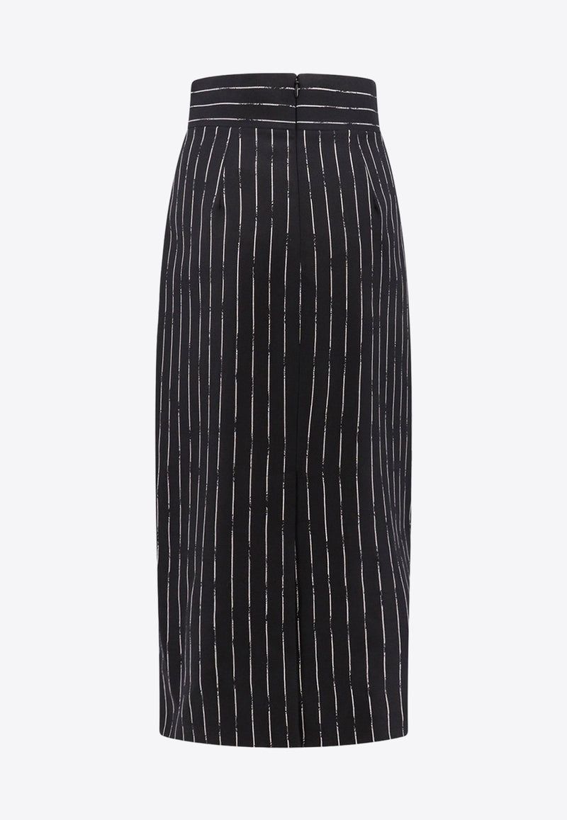 Alexander McQueen Broken Pinstripe High-Waist Midi Skirt Black 769333QJADN_1080