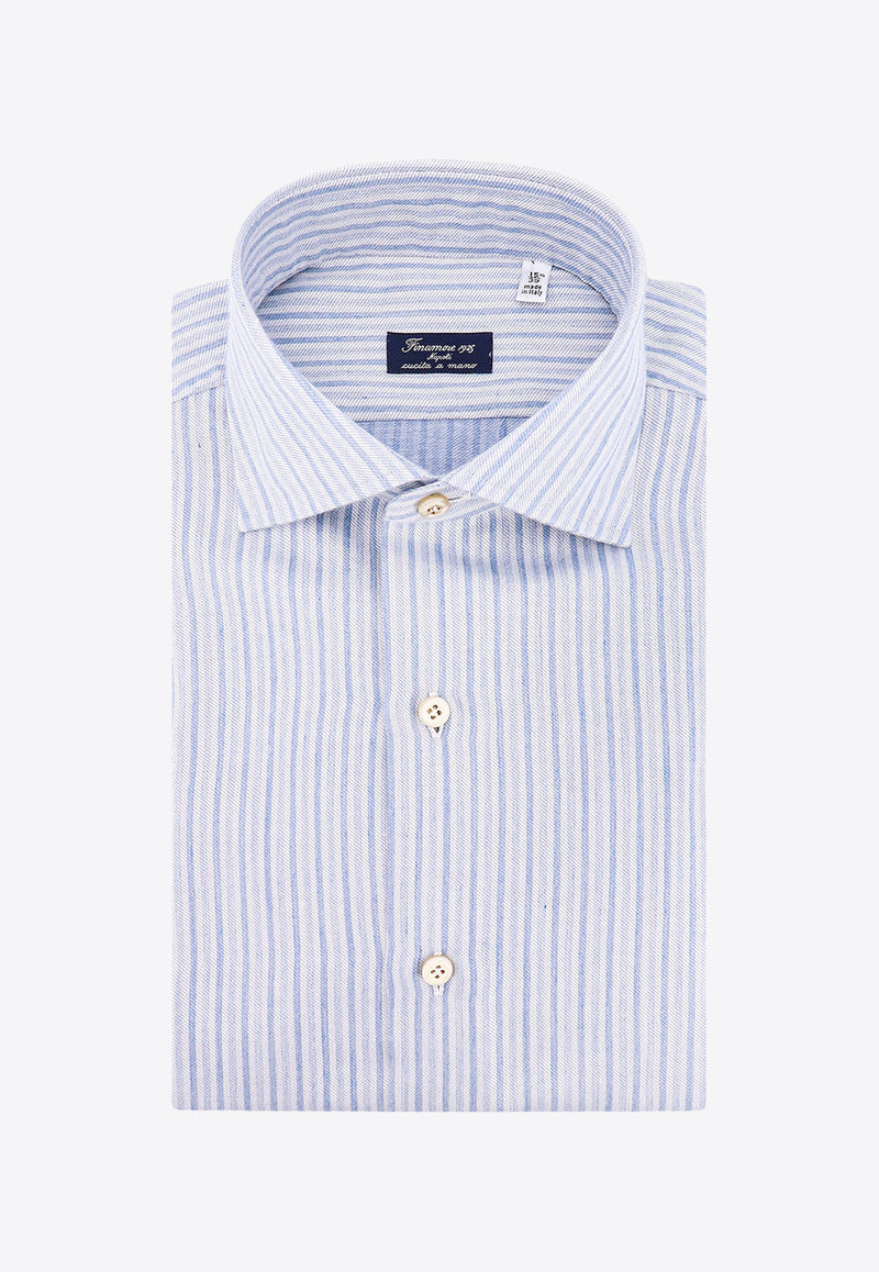 Finamore 1925 Striped Cashmere-Blend Long-Sleeved Shirt Blue 060251A3082_01