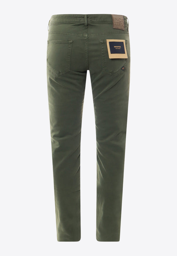 Incotex Suede Logo Patch Straight-Leg Pants Green BDPS0003305S_724