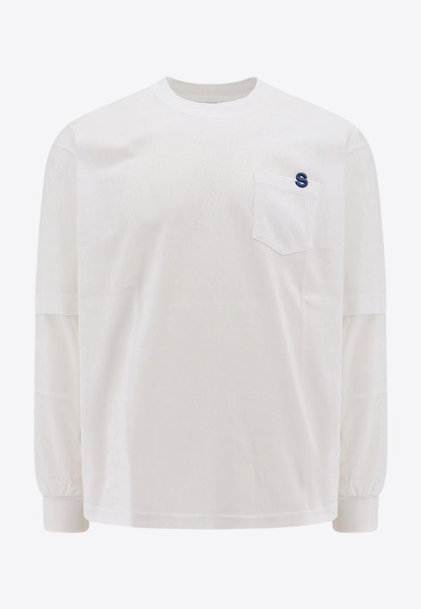 Sacai Logo Embroidered Long-Sleeved T-shirt White SCM086_101