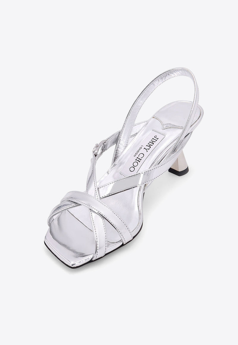 Jimmy Choo Jessica 65 Laminated Leather Slingback Sandals Silver JESSICA65QUI_SILVER