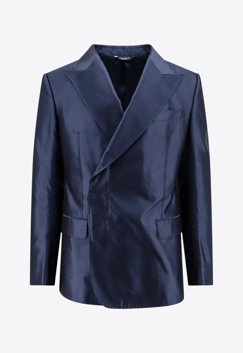 Dolce 
Gabbana Single-Breasted Silk Blazer Blue G2TB6TFU1Y0_B1622