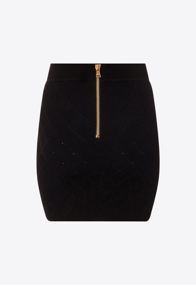 Balmain Diamond Pattern Knit Mini Skirt Black CF1LB004KF53_0PA