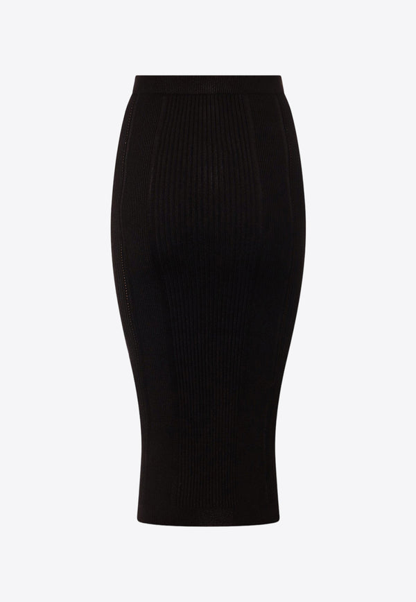 Balmain Rib Knit Pencil Midi Skirt Black CF1LD043KF24_0PA