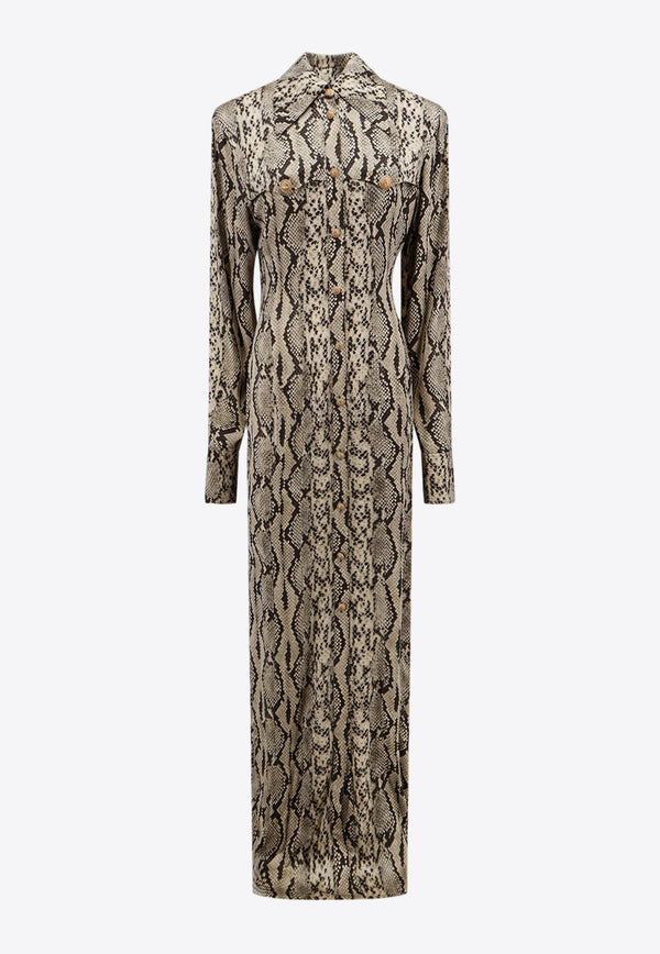 Balmain Python Print Maxi Shirt Dress
 Beige CF1RR705VE14_9AH