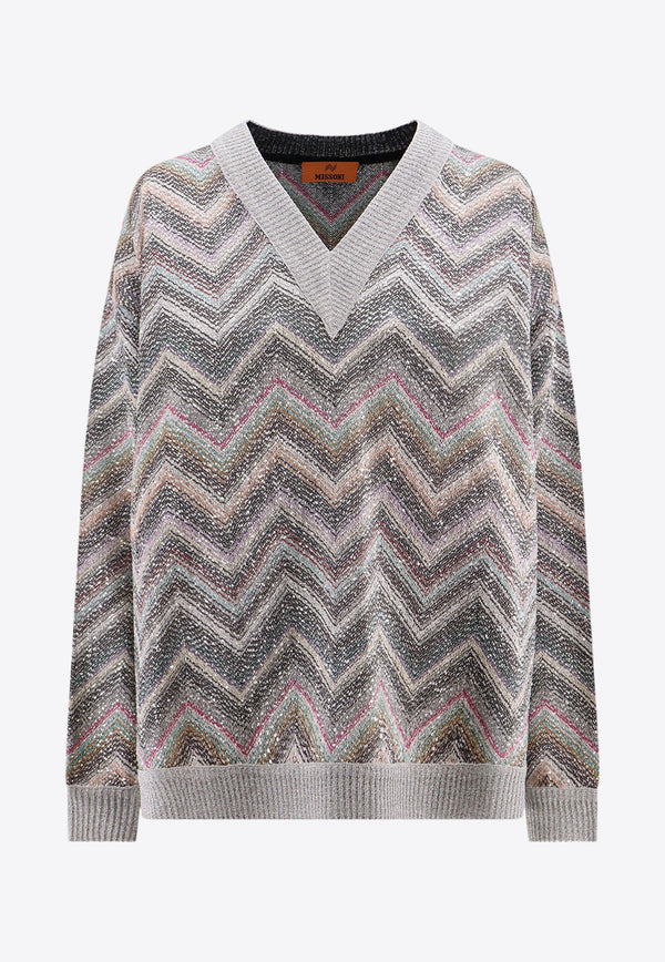 Missoni V-neck Zigzag Sweater Multicolor DS24SN0JBC0045_L002B