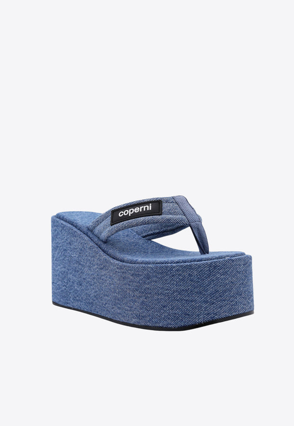 Coperni 95 Denim Flatform Wedge Sandals Blue COPSH09202_WASBLU