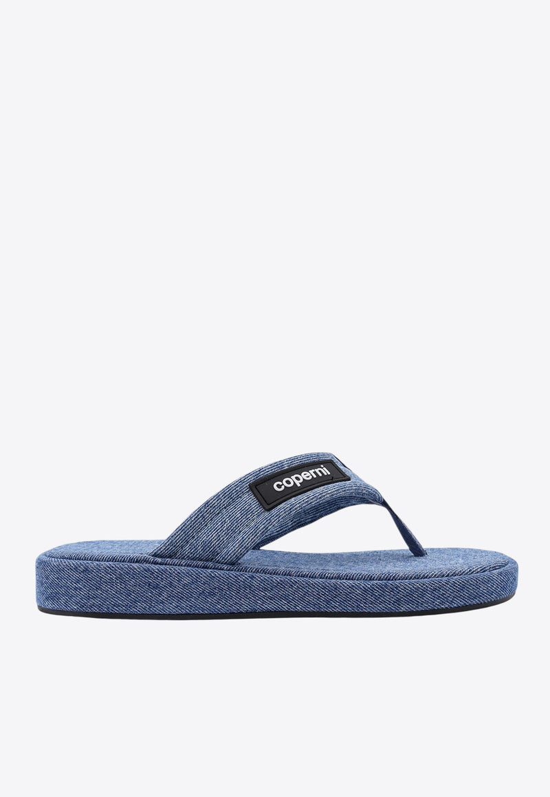 Coperni Logo Patch Denim Flip-Flops Blue COPSH37202_WASBLU