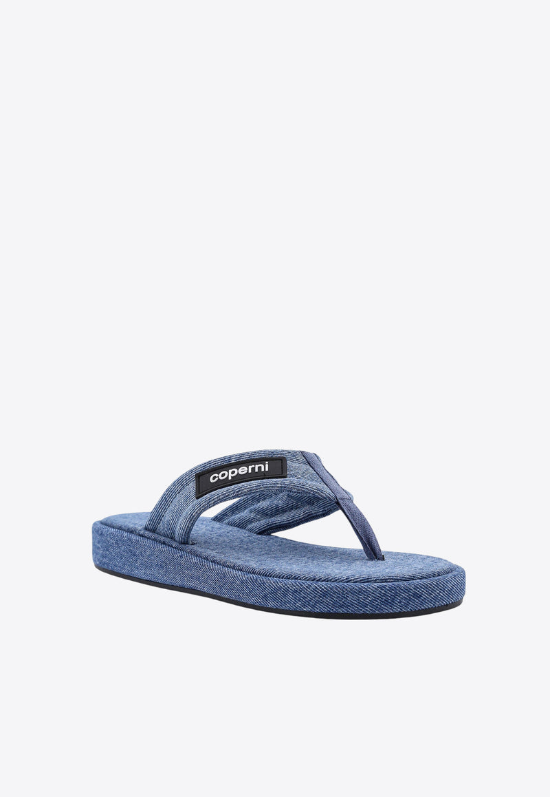 Coperni Logo Patch Denim Flip-Flops Blue COPSH37202_WASBLU