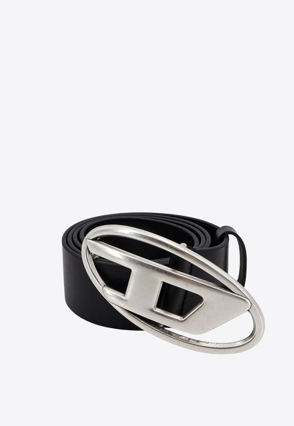 Diesel Oval-D Logo Buckle Leather Belt Black X08516PR666_T8013