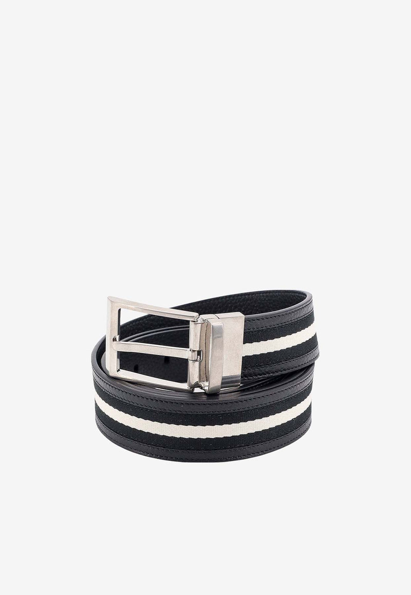 Bally Striped Logo Print Belt Black MBB02PSI057_I945P