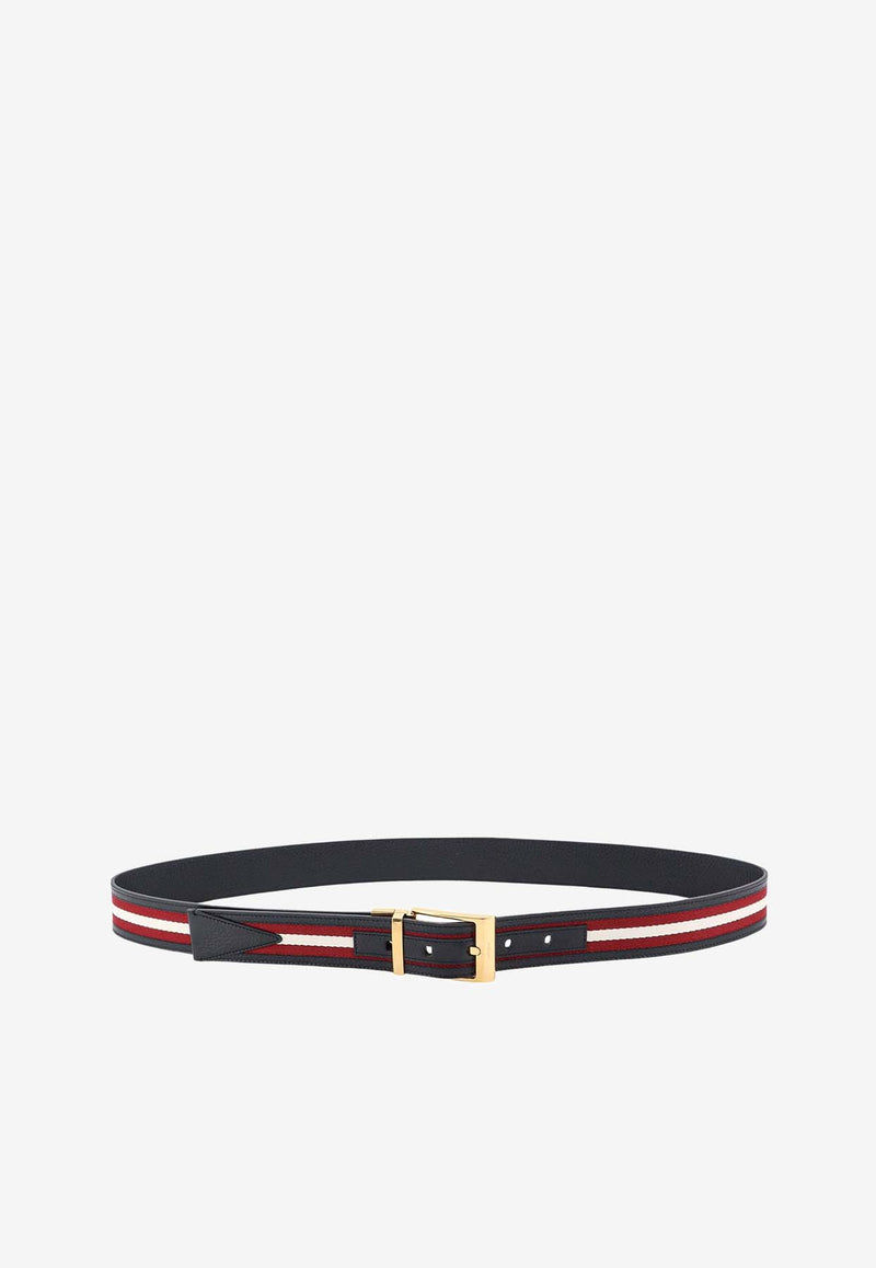 Bally Striped Logo Print Belt Black MBB02PSI057_I946O